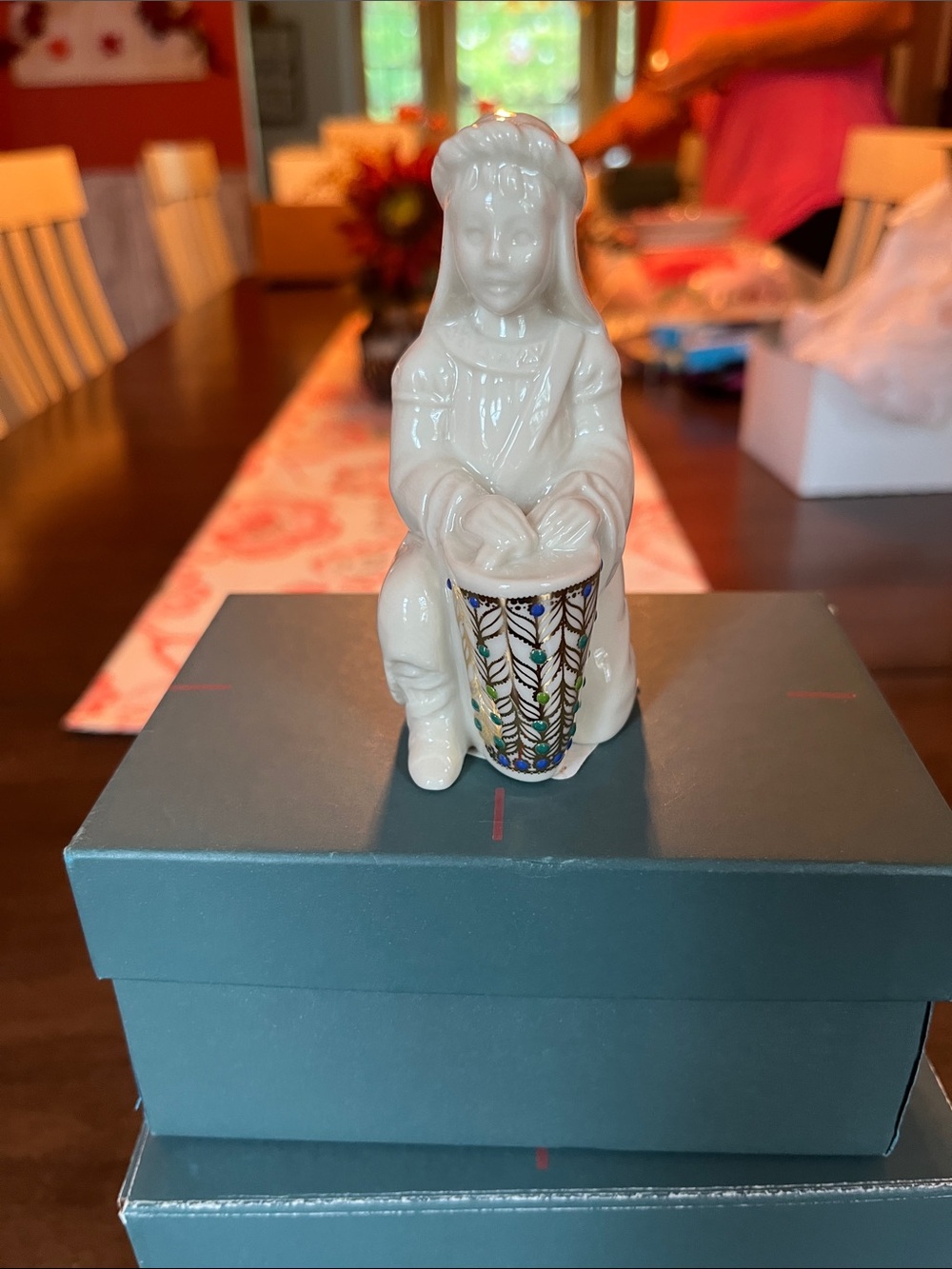 Lenox Cream Porcelain Boy Figurine with Multicolor Hand-Painted Drum